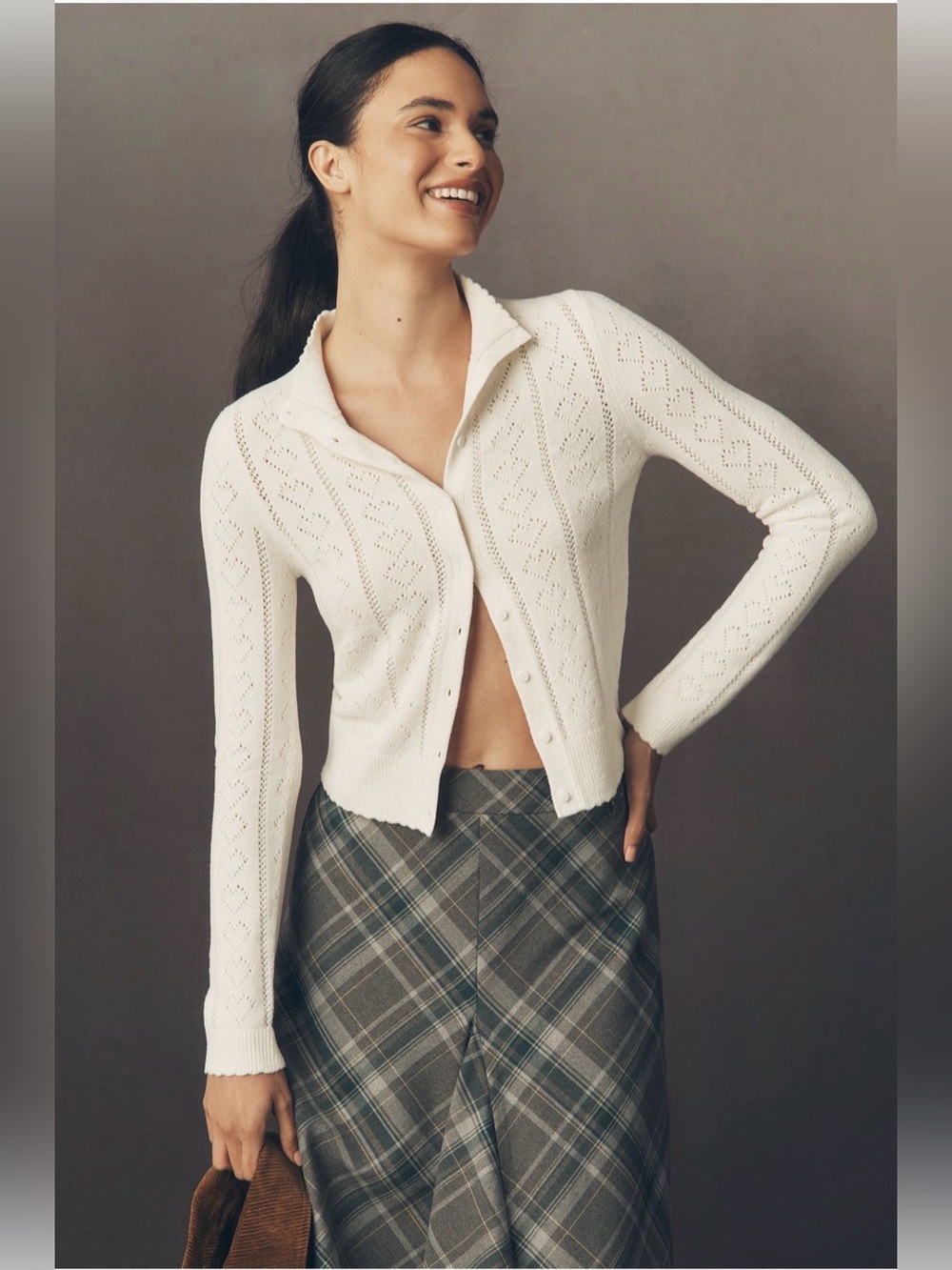 Anthropologie Maeve Mock-Neck Heart Pointelle Cardigan Sweater